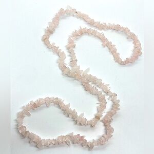 Genuine Rose Quartz Light Pink Stone Beaded Healing Crystal Endless Necklace 34"